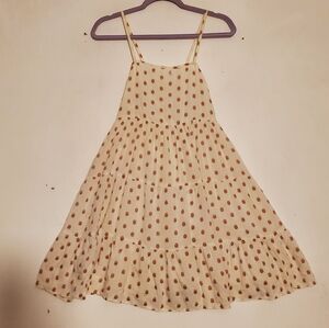 Sim & Sam Polka Dot Baby Doll Pleated Cream Mauve Mini Dress Size XS
